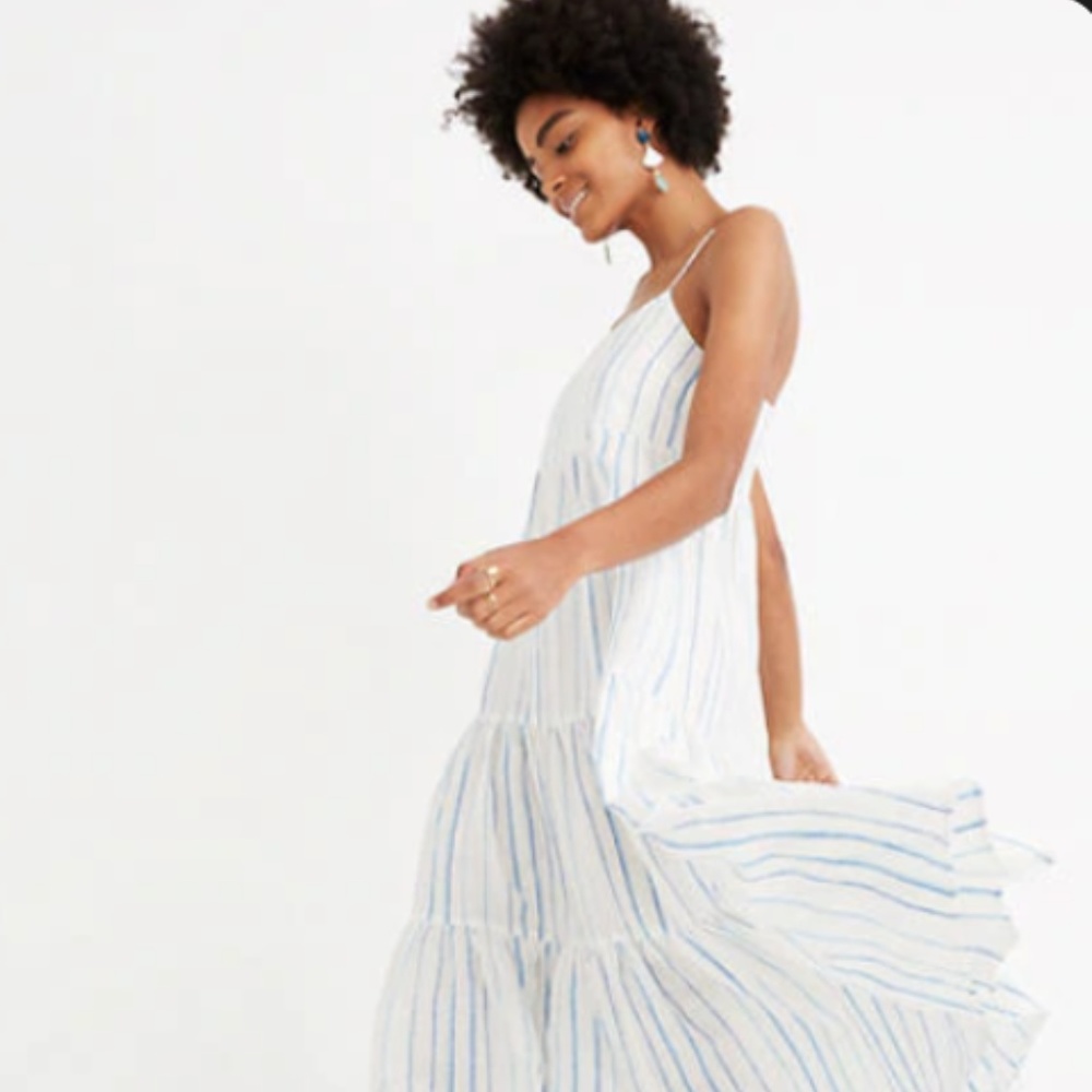 NWT Madewell Cami Tier Midi Dress in Linen Stripe